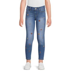 Wonder Nation Girls XL Fashion Jeggings Blue Denim Embroidered Pull On Stretch